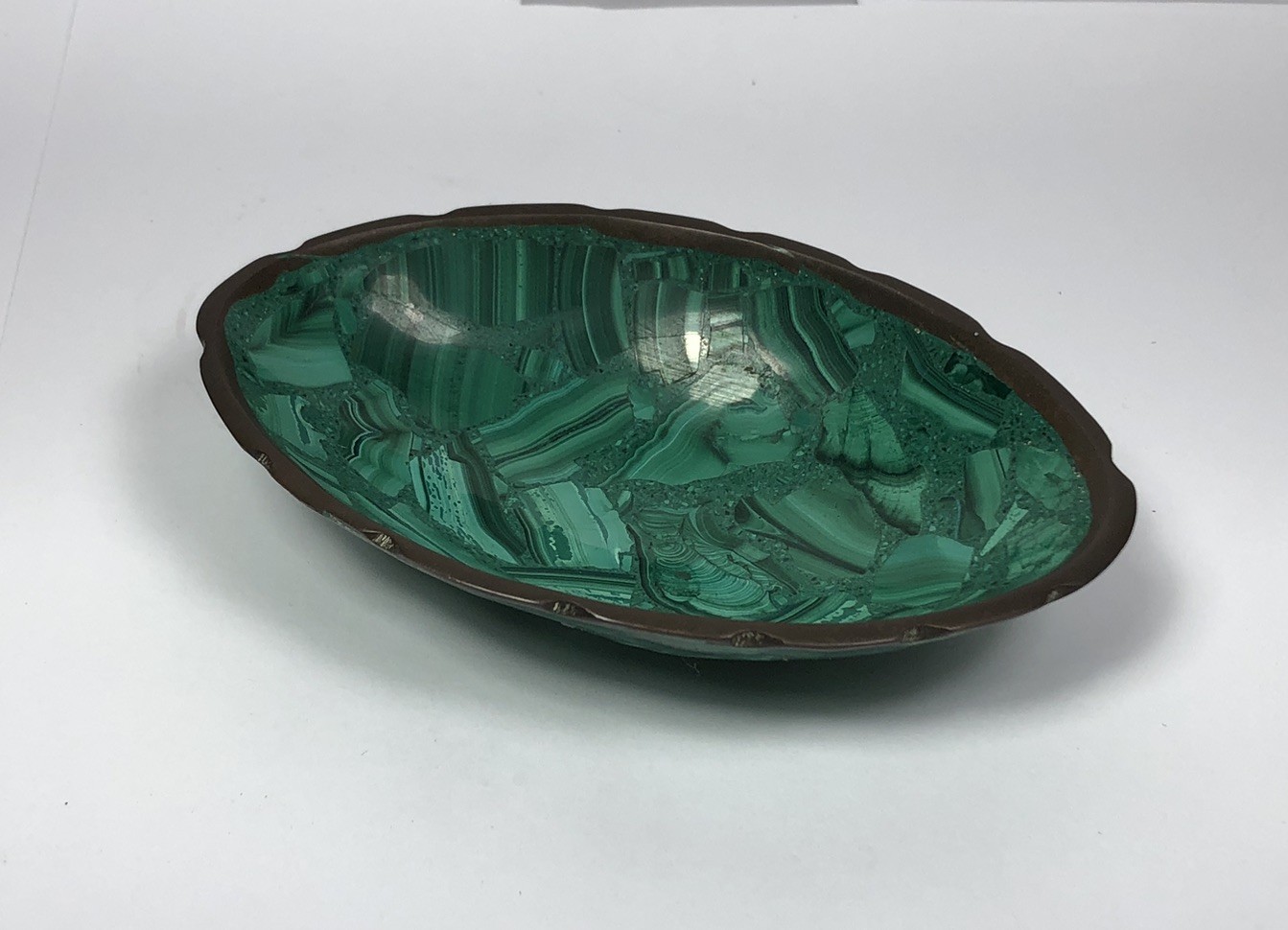 Malachite Soap Dish Scalloped Brass Edge Soap Dish Jewelry Trinket Dish