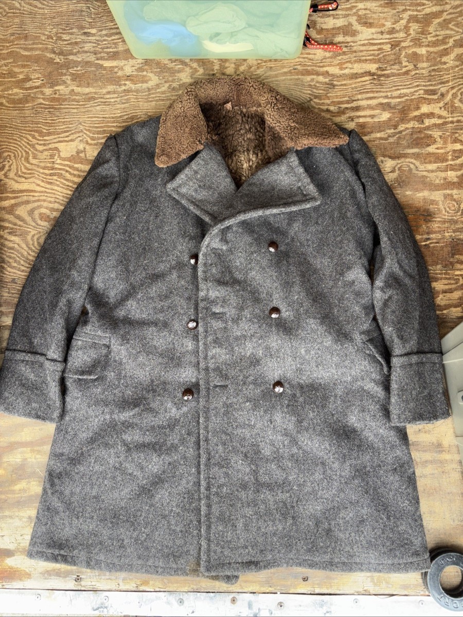 Vintage 1940's WWII Soviet Union USSR Wool Buffalo Fur Lined Field