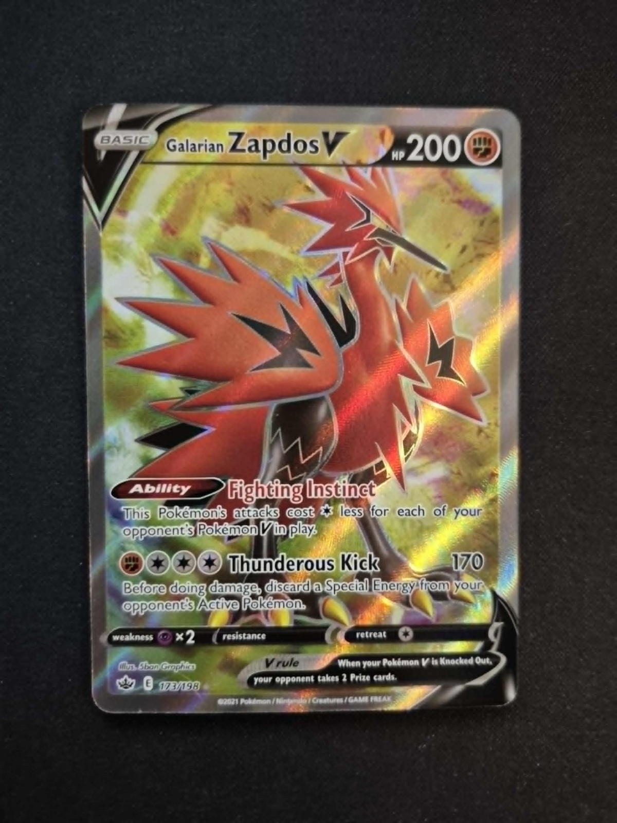 Galarian Zapdos V 173/198 NM - Full Art Rare - Chilling Reign