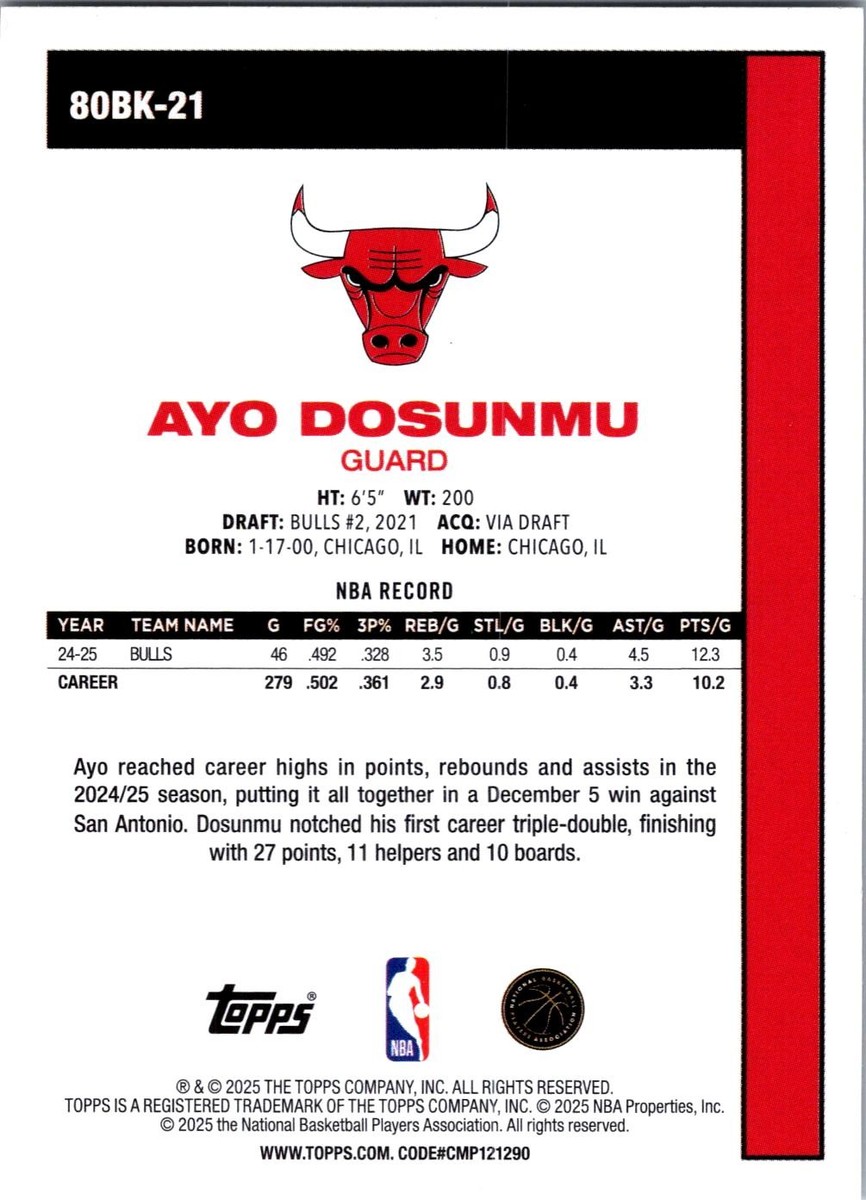 Ayo Dosunmu 2025-26 Topps #80BK-21 1980-81 Topps Basketball
