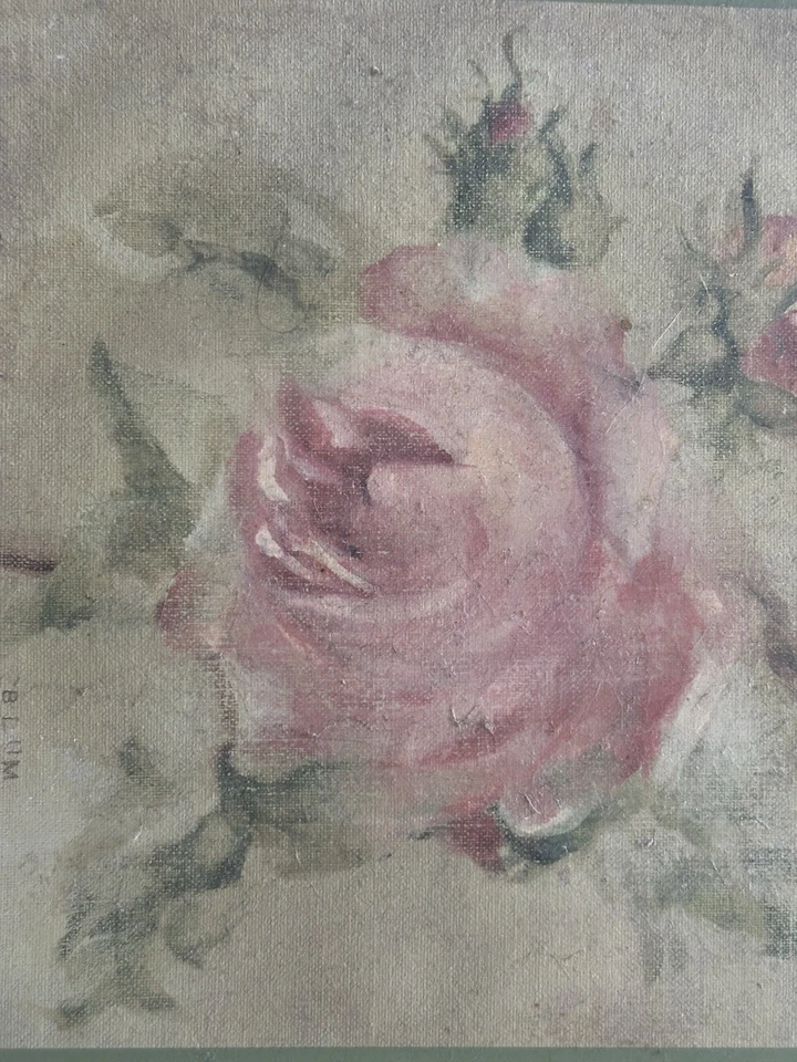 Cheri Blum Pale Pink Rose On Antique Linen Vintage Floral Print On Board 12x12 — 第 3/4 张图片