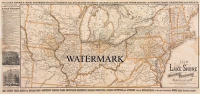 1884 Map Lake Shore & Michigan Southern Railroad Railway 17x36'' REPRO Train RR
