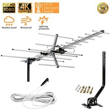 HD TV Antenna 200 Mile Range Indoor/Outdoor Roof/Attic Mounting Pole 4K 1080P