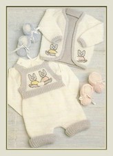 Babies Jacket and Romper with Bunny Motifs in DK Knitting Pattern 14-20" 973