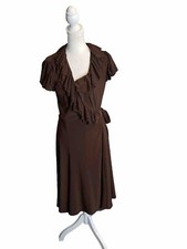 Lauren Ralph Lauren Size 8 Wrap Dress Sleeveless Ruffle Front Brown 4822