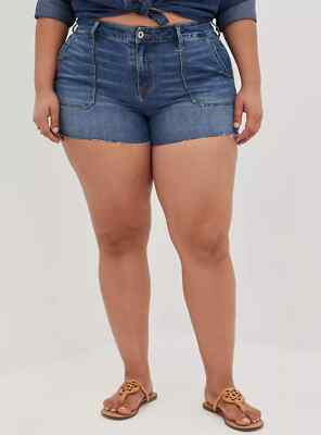 Torrid 3.5 Inch Vintage Raw Hem Stretch High-Rise Short Blue 26