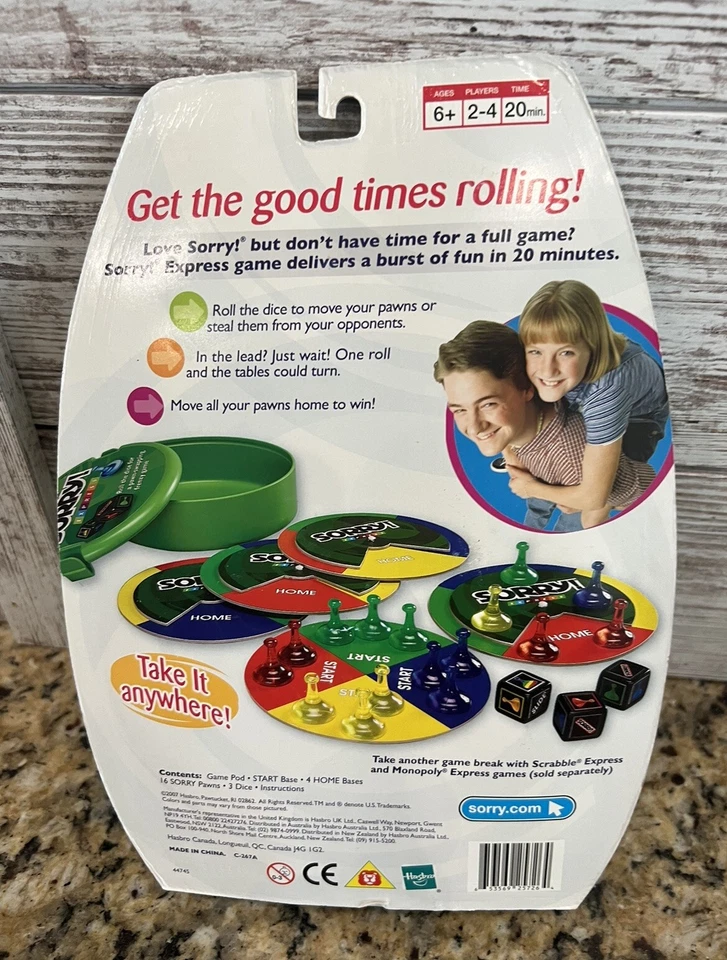 Sorry Express Travel Dice Pawn Game Hasbro Parker Brothers Game Break 2007 New - Image 3 of 4