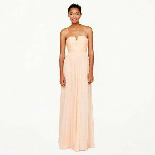 J. Crew Champagne Nadia Long Dress In Silk Chiffon Wedding Prom Party Gown 2 NEW - Picture 3 of 12