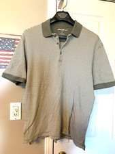 Mens EDDIE BAUER Green Striped Polo Shirt Size Large