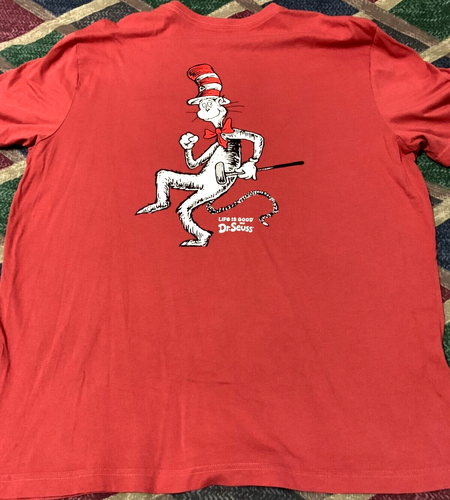 LIFE IS GOOD CAT IN THE HAT GOLFING SHIRT XL DAD JOKE DR SEUSS BOOKS EGGS HAMM