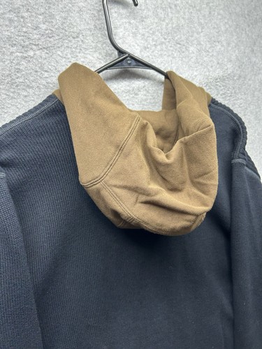 Carbon 2 Cobalt Hoodie Mens Large Black Brown 1/4 Zip Hood Chunky Knit Sweater - Picture 12 of 13