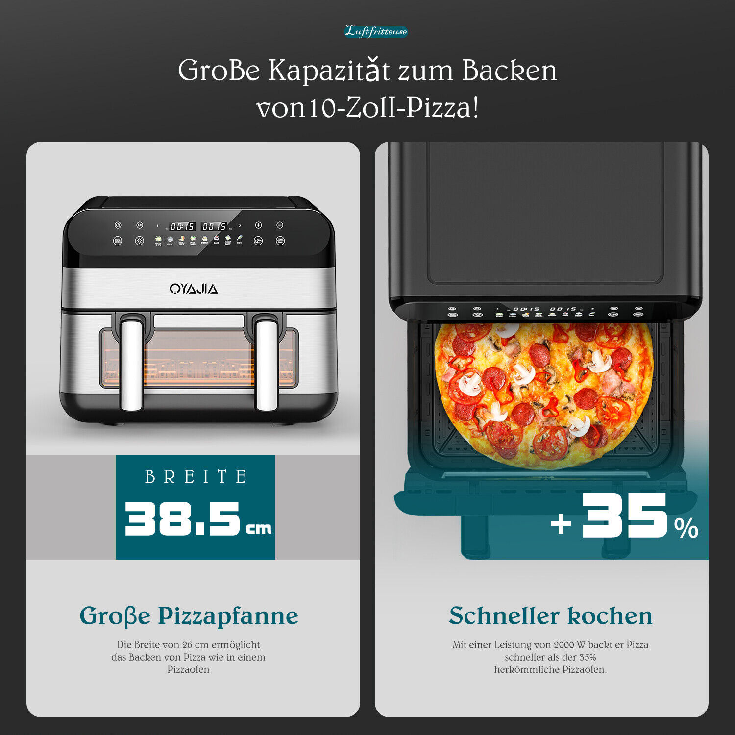 10L Doppel Airfryer Heißluftfritteuse Dual XXL Fritteusen ohne Öl Fett Brzgkbzgs