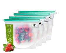 New Improved Reusable Silicone Bags 4 Pack X 1.5L Food Storage Bags Freezer Safe