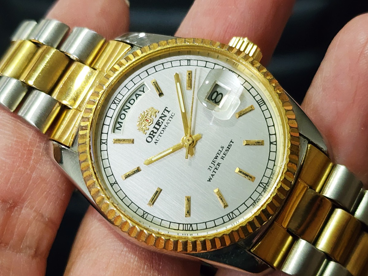 Orient President Day-Date 46E701-91 自動巻き Vintage Orient President Day/Date Auto Watch Rare Silver