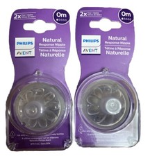 2 Philips Avent Natural Response Nipple 0m  Flow 1 Bottle Nipples New