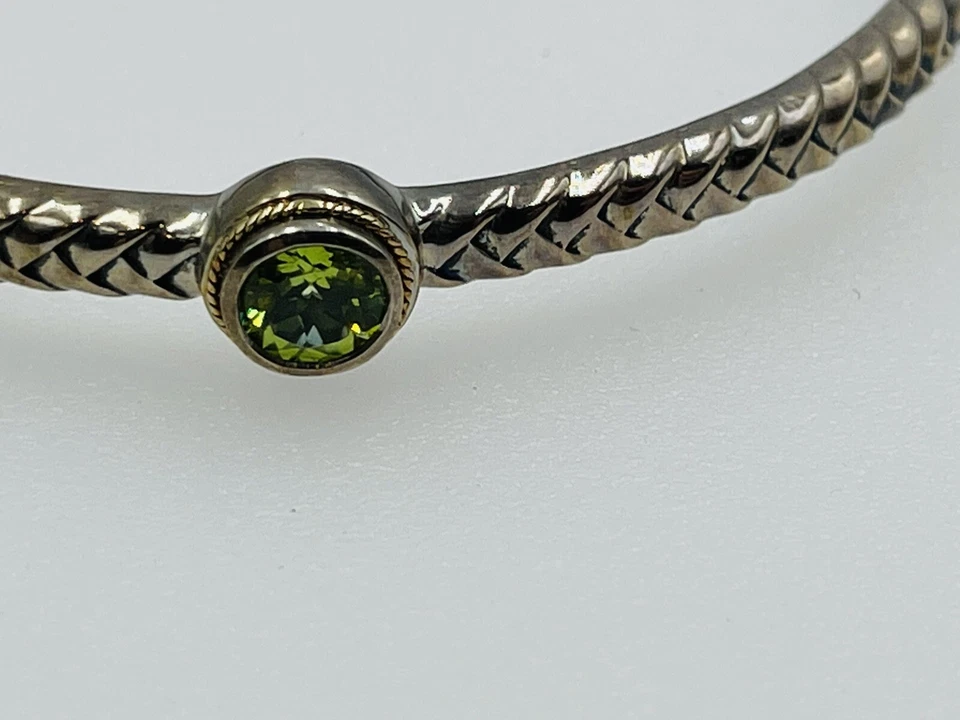 Effy Authentic Sterling Silver & 18k Gold Green Peridot Bangle Bracelet - Image 2 of 4
