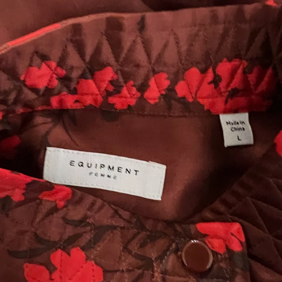 Blusa Equipment Maisa Floral Abotonada Seda Satén En Pimentón Humo Multi L Foto 2 de 4