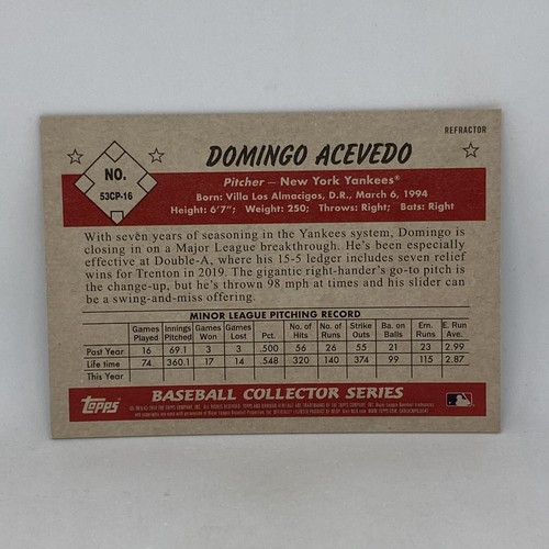 Domingo Acevedo Silver Refractor #D/199 2019 Bowman Chrome Baseball #53CP-16 - Picture 3 of 11