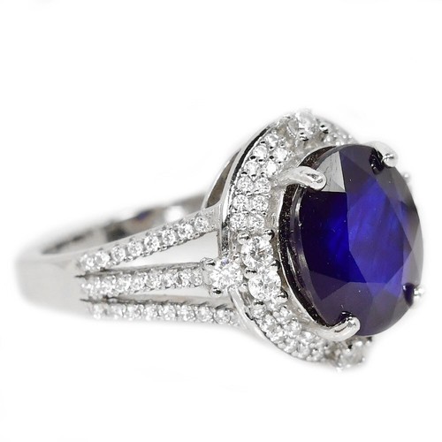 925 STERLING SILVER RING GENUINE BLUE SAPPHIRE & WHITE CZ GEMSTONE SIZE 8.5 - Picture 6 of 8