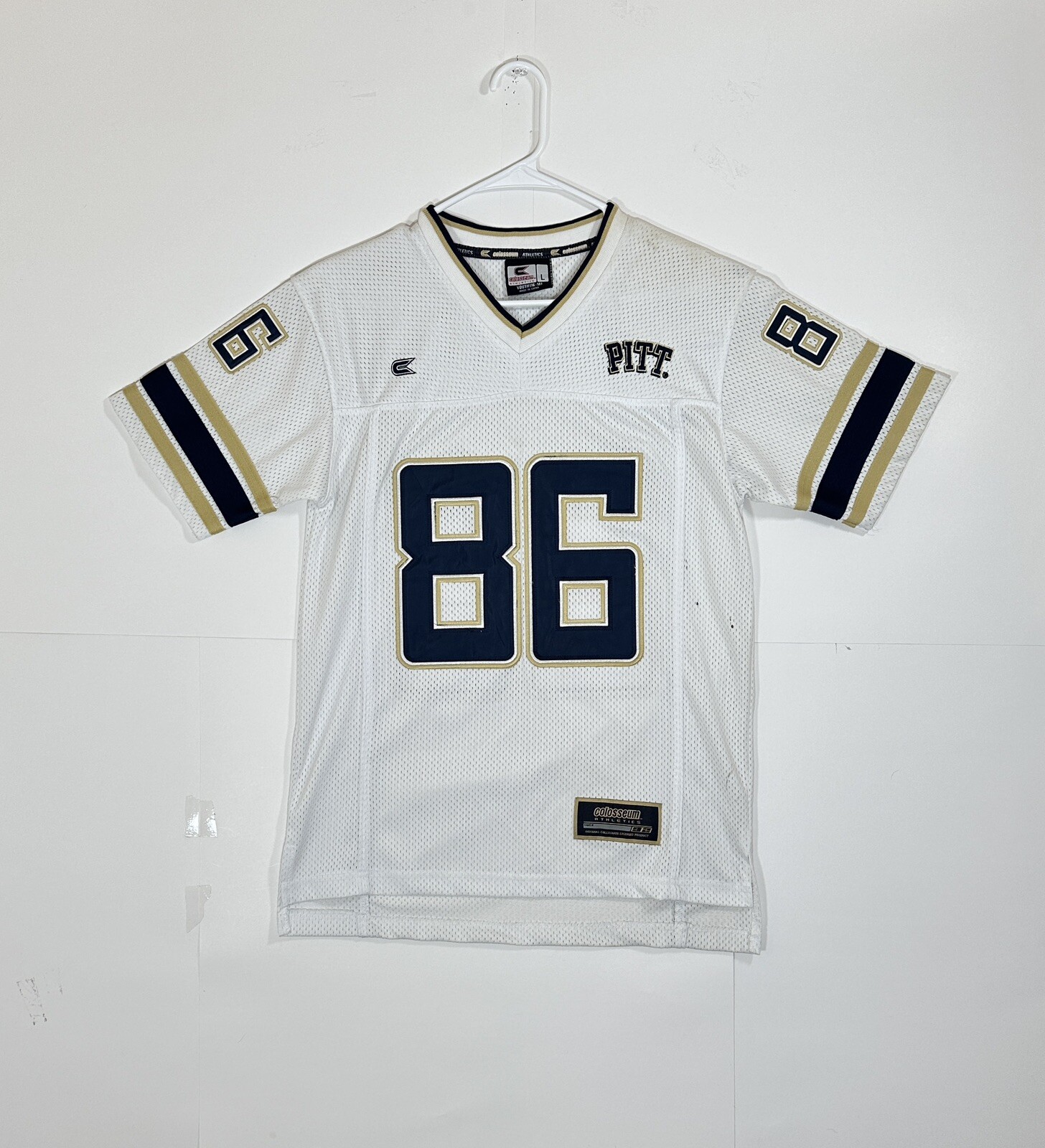 Pitt Panthers Youth Football Jersey Boys Large 16-18 White Stitch Logo #86