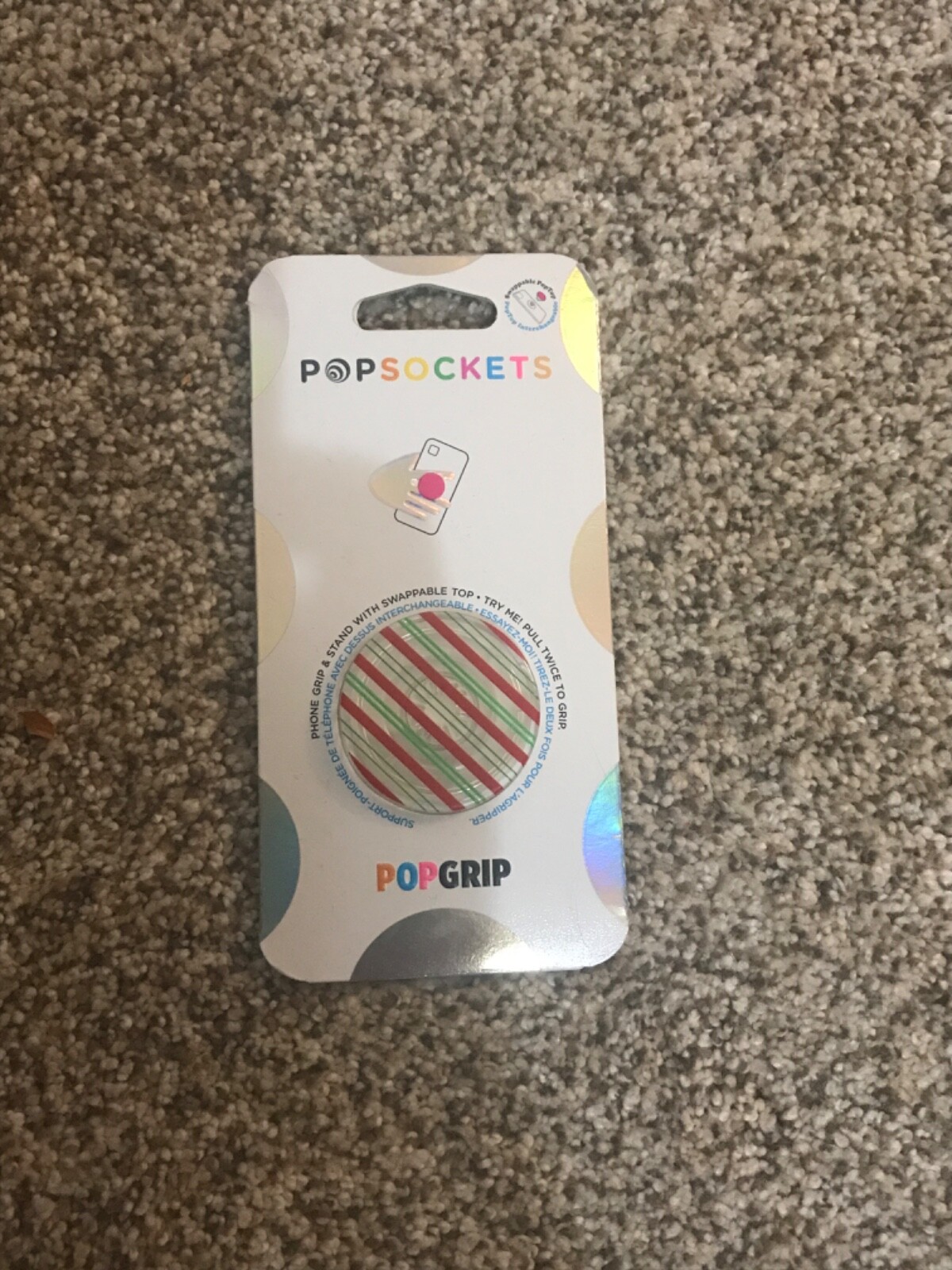 Popsockets Swap Top Popsocket Pop Socket Clear Green Red Stripe-image