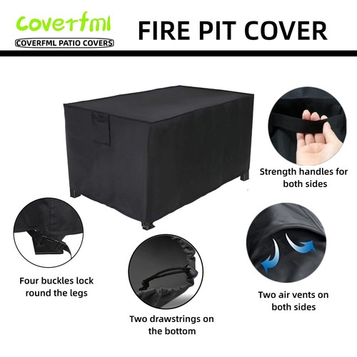 Fire Pit Cover Outdoor Fireplace CoverWaterproof 600D Outdoor Rectangular Fir... - Picture 2 of 7