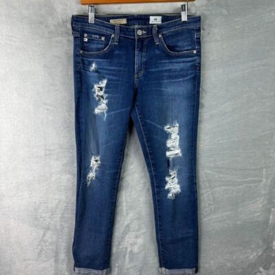 AG Adriano Goldschmied Jeans The Stilt Cigarette Roll Up Womens Blue Denim  29