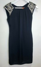Tory Burch satin embellished beaded shoulder pencil shift sheath dress US 2 UK 8