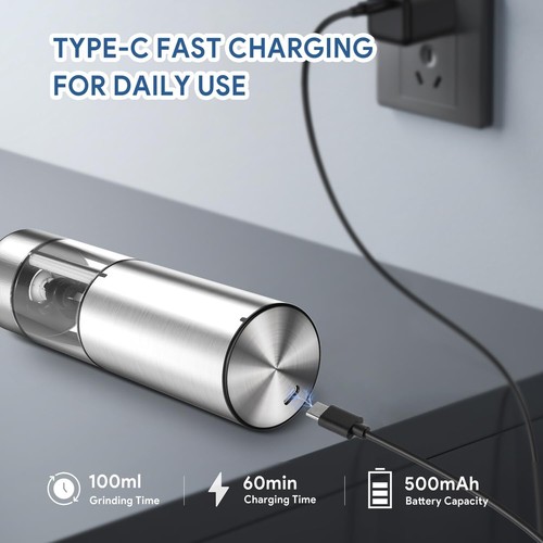 2 Elektrische Salz und Pfeffermühlen Set USB Pfeffermühle Gewürzmühlen mit Basis - Bild 4 von 12