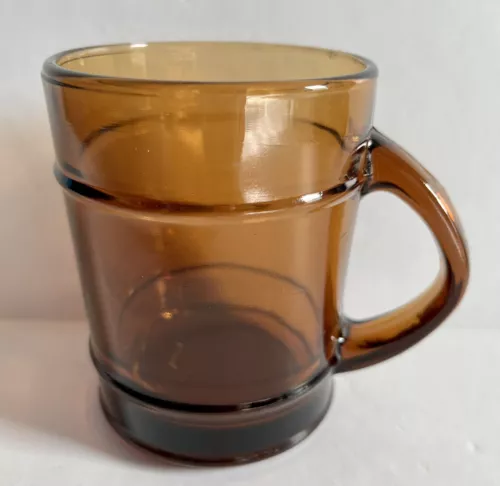 Fire King Amber Brown Barrel Glass Cup Mug Anchor Hocking USA Vintage