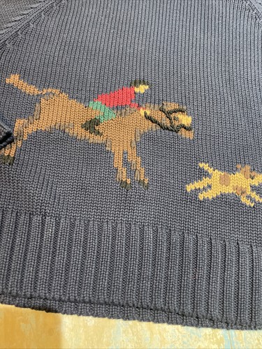 182. Pendleton Fox Hunt klobiger Kragenpullover Damen Hunde Intarsia L Intarsia