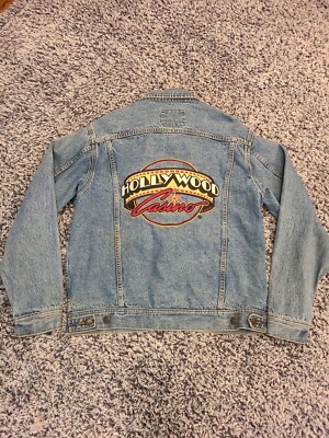 Vtg 90s Lee Denim Collection Embroidered Jean Jacket Button Up Blue Mens Sz M