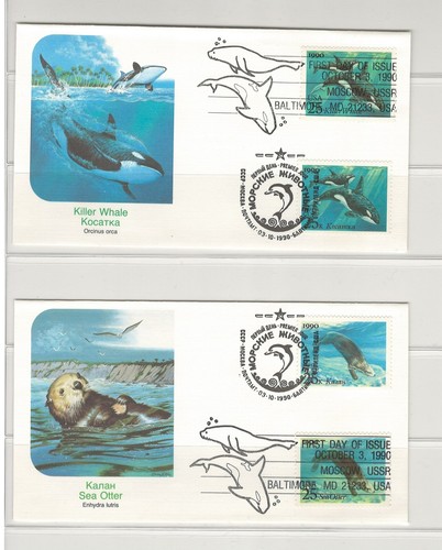 USA & RUSSIA PRIMO GIORNO COPERTINE CREATURE DEL MARE SETENANT FLEETWOOD - Foto 2 di 4