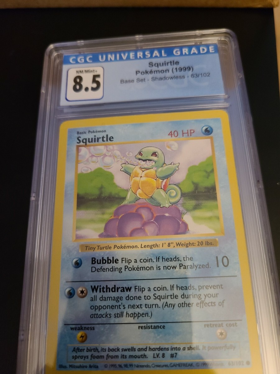 RARE 1999 Shadowless Squirtle Pokemon Base Set Card WOTC #63 cgc