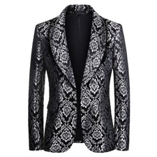 Men's Floral Shawl Lapel Tuxedo Jacket Suit Blazer Coat Tops Wedding Dress