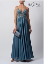 Mascara Mc122038 size 4 dew grey Beaded Straps Satin lace Evening dress NWT