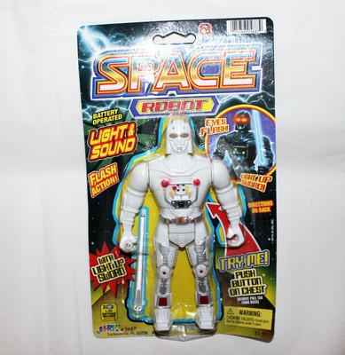 JA-RU Battery Operated Space Toy Robot White Mechanical Lighted Action Fugure