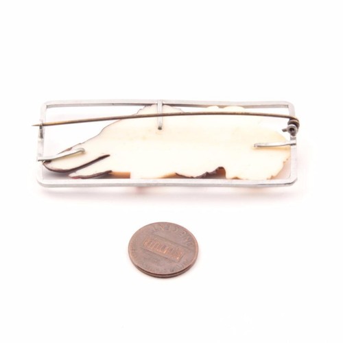 Vintage Art Deco Czech chrome framed celluloid greyhound dogs pin brooch - Picture 2 of 2