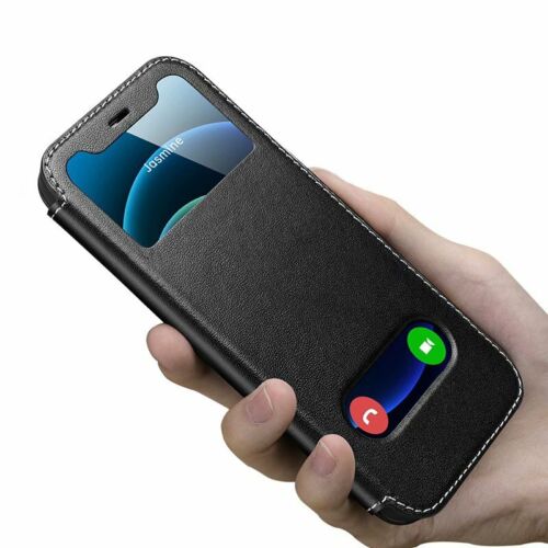 Funda protectora abatible de cuero genuino real Smart View para iPhone 16 15 14 13 12 Promax - Imagen 2 de 12