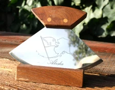 Alaskan Etched Yupik Style Ulu Knife Walnut Handle 6" Blade