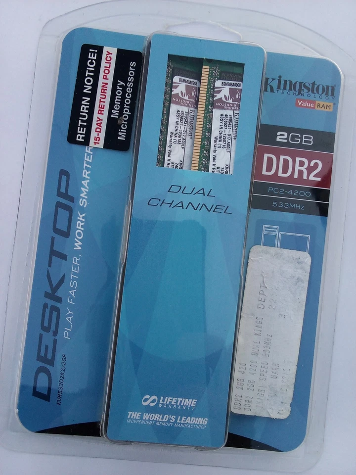 🌟NEW🌟KINGSTON PC2-4200 2 X 1 GB DIMM 533 MHz DDR2 SDRAM MEMORY KVR533D2K2/2GR - Image 3 of 4