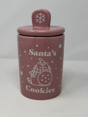 Pusheen Ceramic   SANTA'S COOKIES'' Cookie Treat Jar  Pink 24 Oz NEW winter HTF