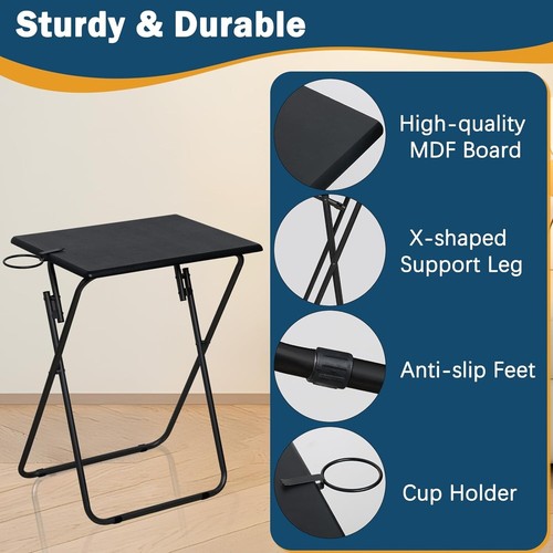Versatile Set of 2 Folding TV Dinner Tables - Heavy-Duty & Portable Black Design - Picture 7 of 9