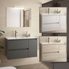 ARREDO BAGNO MOBILE SOSPESO LEGNO 85 SPECCHIO APPL. LED LAVABO PORCELLANA NOJA