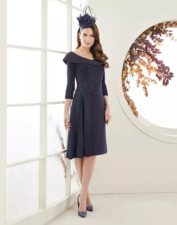 NEW ZEILA SIZE 8 MOTHER OF THE BRIDE NAVY DRESS WITH SHAWL COLLAR SASH