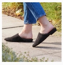 New Birdies The Lark Black Faux Shearling Slides Mules Size 9 Cozy Lounge Plush
