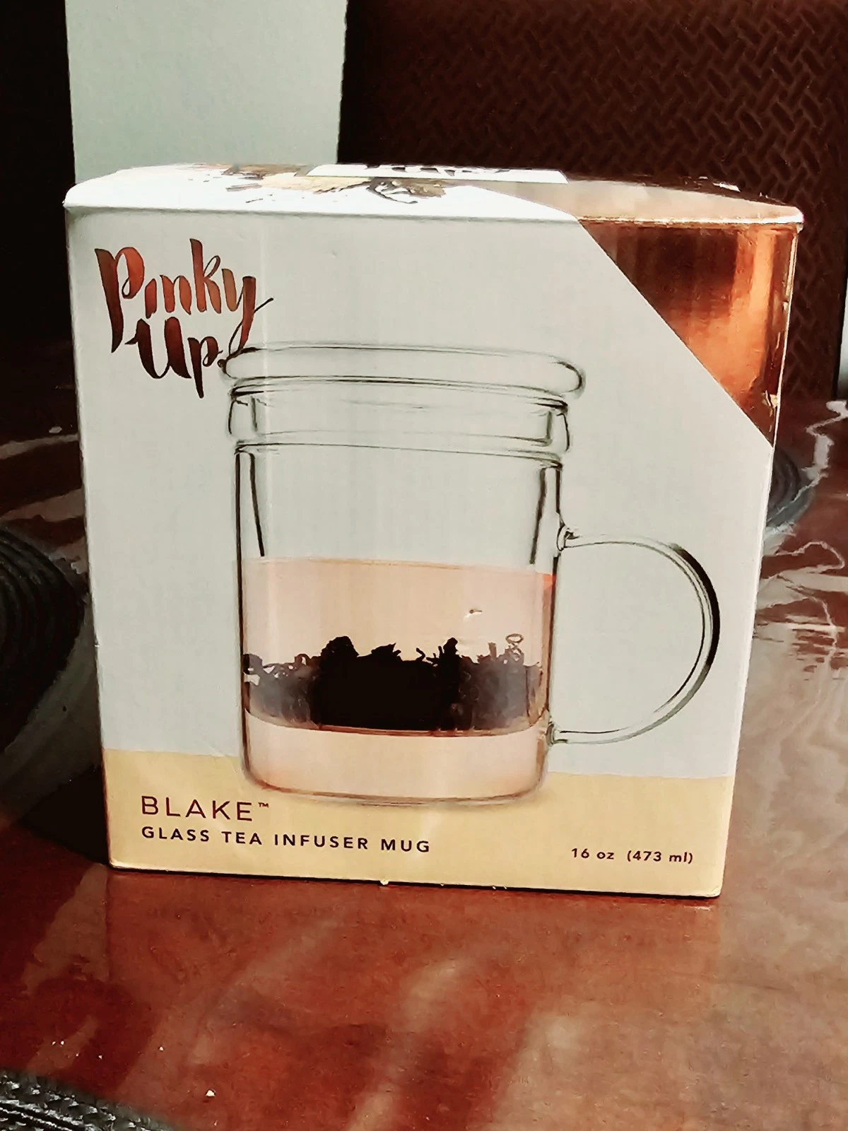 NIB Blake Glass Tea Infuser Mug by Pinky Up 16oz