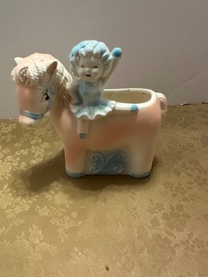 Vtg Inarco Pink Circus Pony With Acrobat Trick Girl Nursery Planter Japan