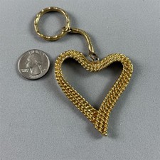 Large 2.5" Artistic Heart Twisted Rope Gold Tone Charm Keychain Key Ring 54923