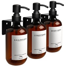 No Drill Shampoo and Conditioner Dispenser with Matte Pump and Waterproof Labels